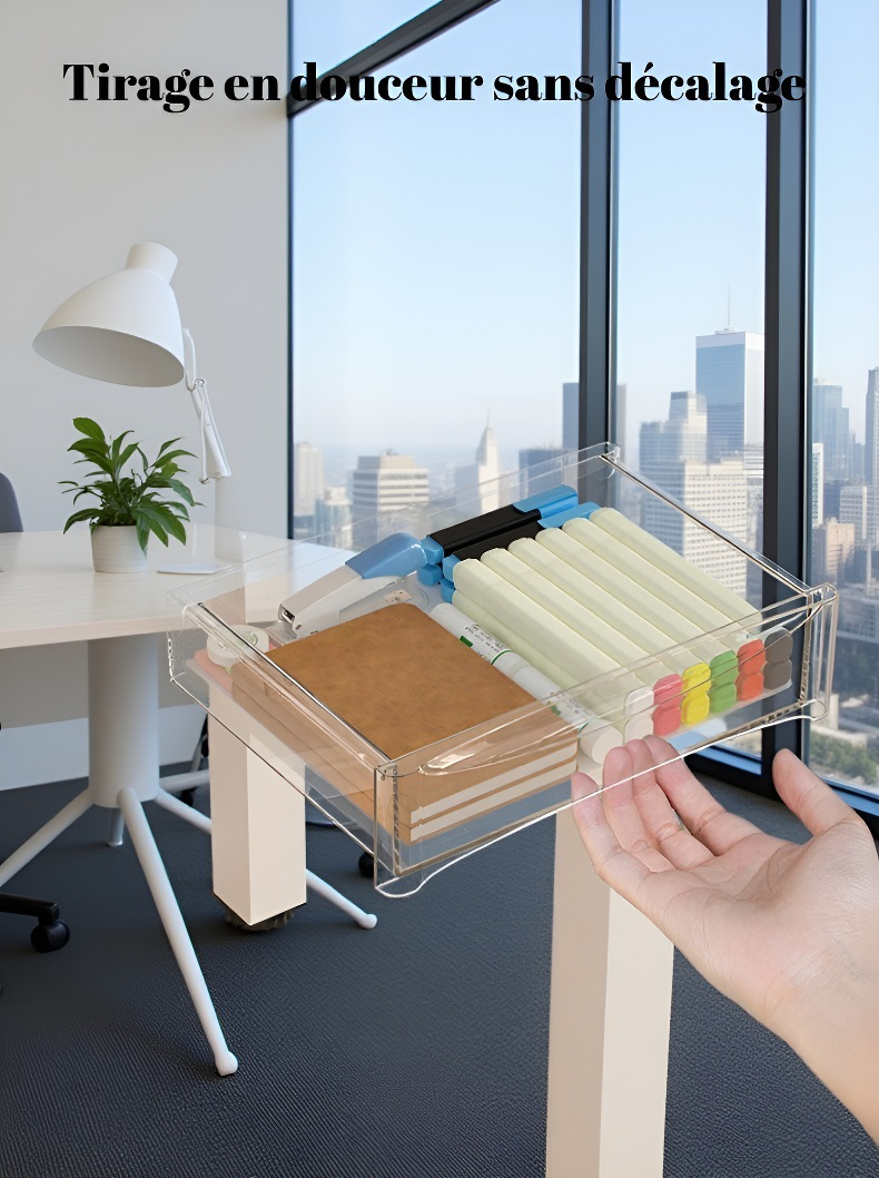 Organisation de bureau avec boîte de rangement sous table