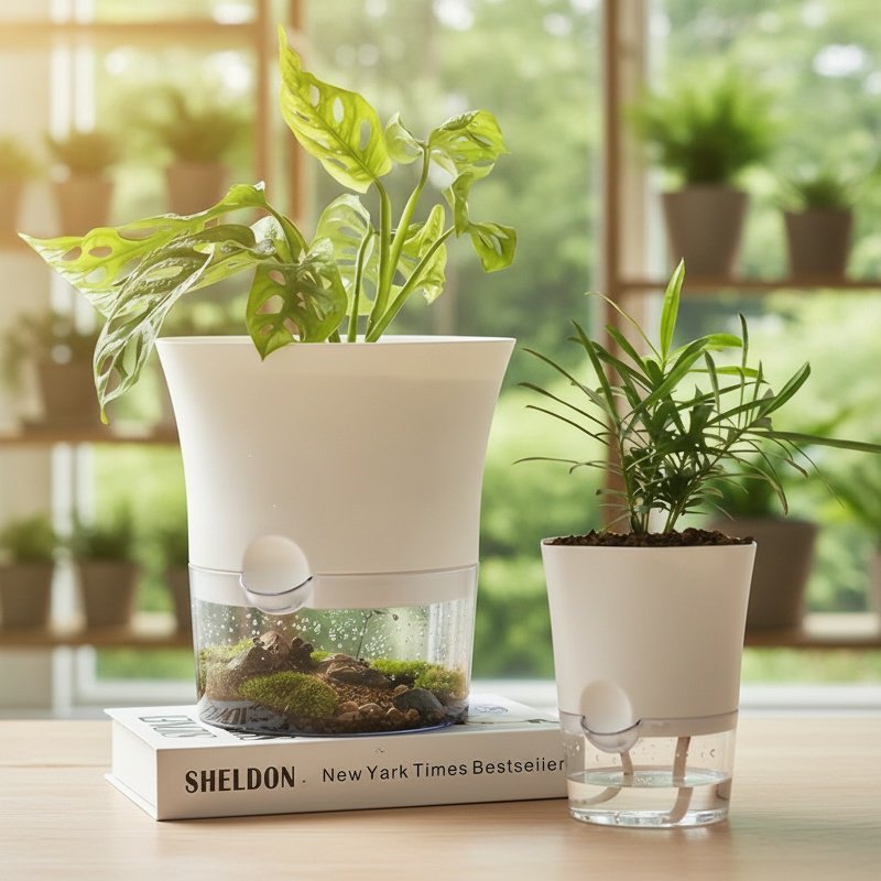 Lazy person's automatic water-absorbing flower pot, plastic resin, simple imitation ceramic, pothos 