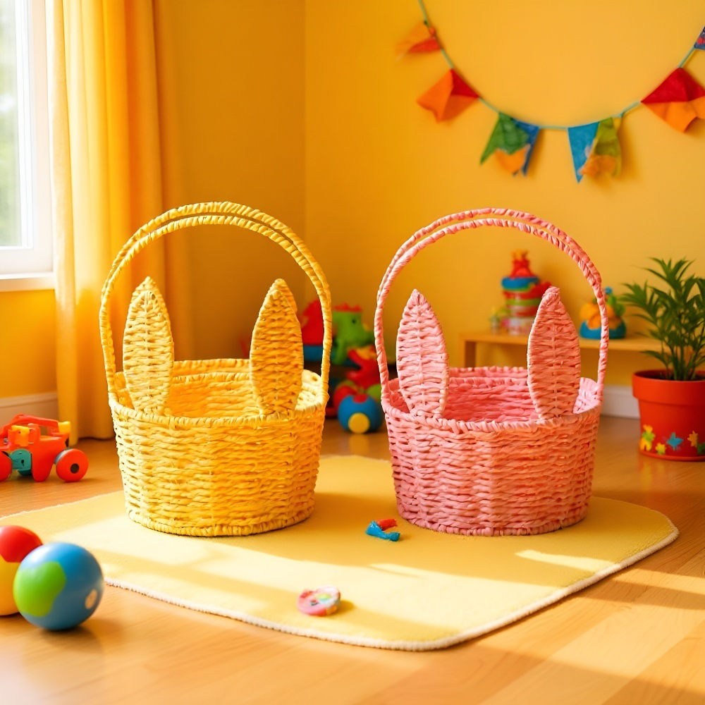 Cesta tejida utilizada para organizar juguetes