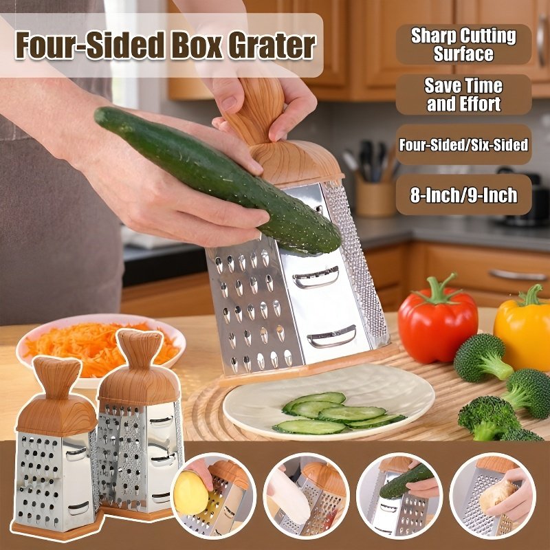 Imitation Wood Handle Multi-Sided Grater Tool, Multi-Functional Kitchen Vegetable Slicer