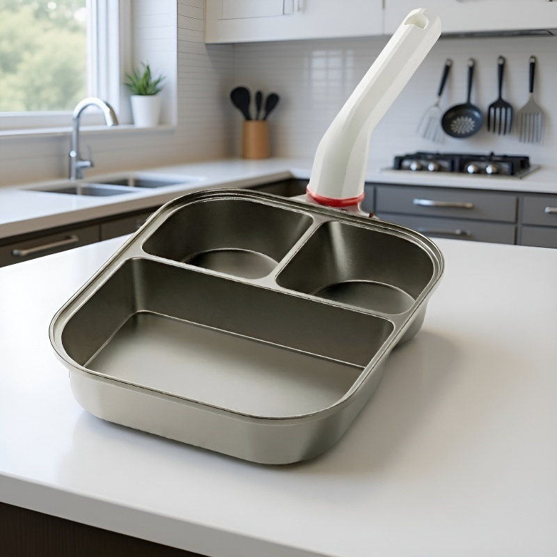 Sartén de desayuno de titanio tres en uno, antiadherente y de fondo grueso