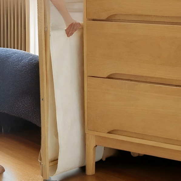 YHAFM 대나무 원목 세탁 바구니, 견고하고 접이식 친환경 PVC 소재로 제작된 가정용 수납   정리함