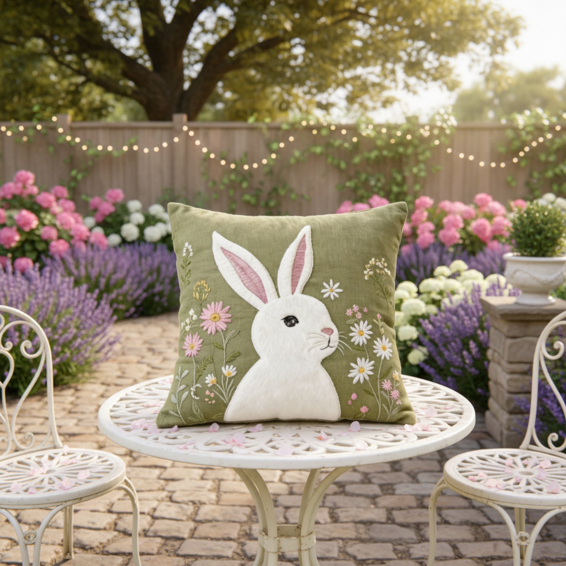Cute Easter Bunny Embroidered Sofa Cushion Pillow Cover Holiday Decoration