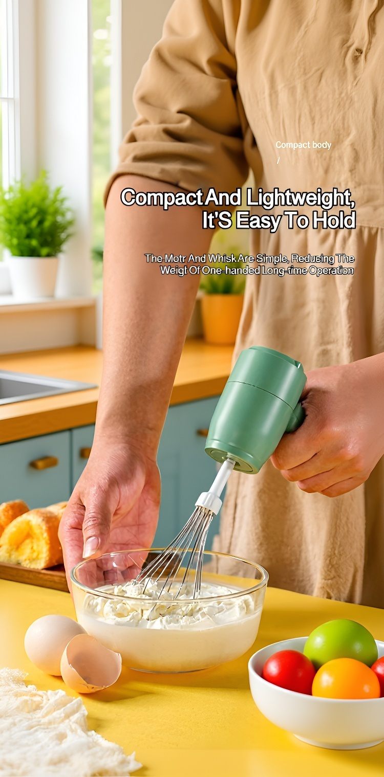 Compact electric mixer stored in kitchen drawer