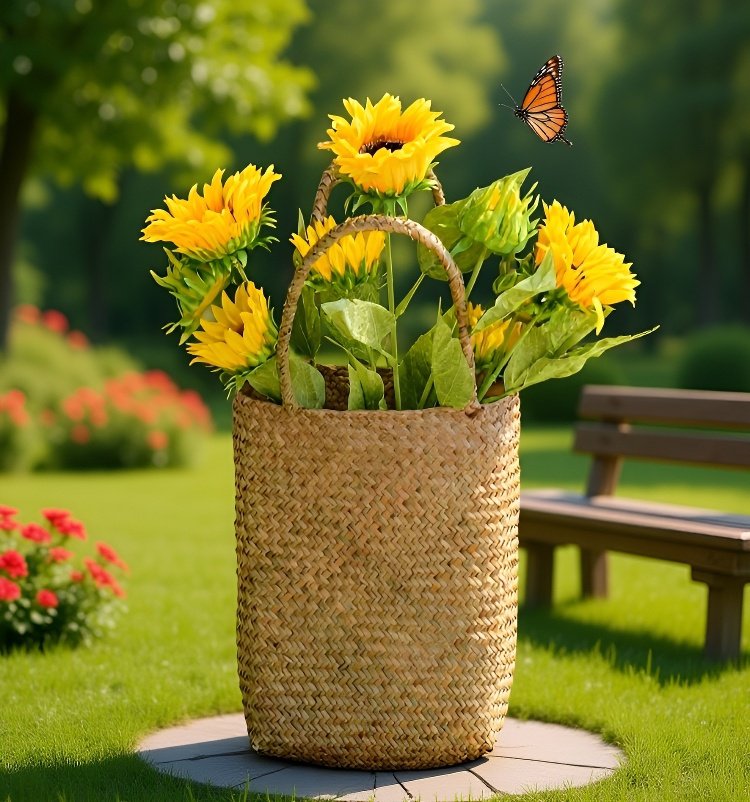 Dekorativní květinový košík z přírodních materiálů