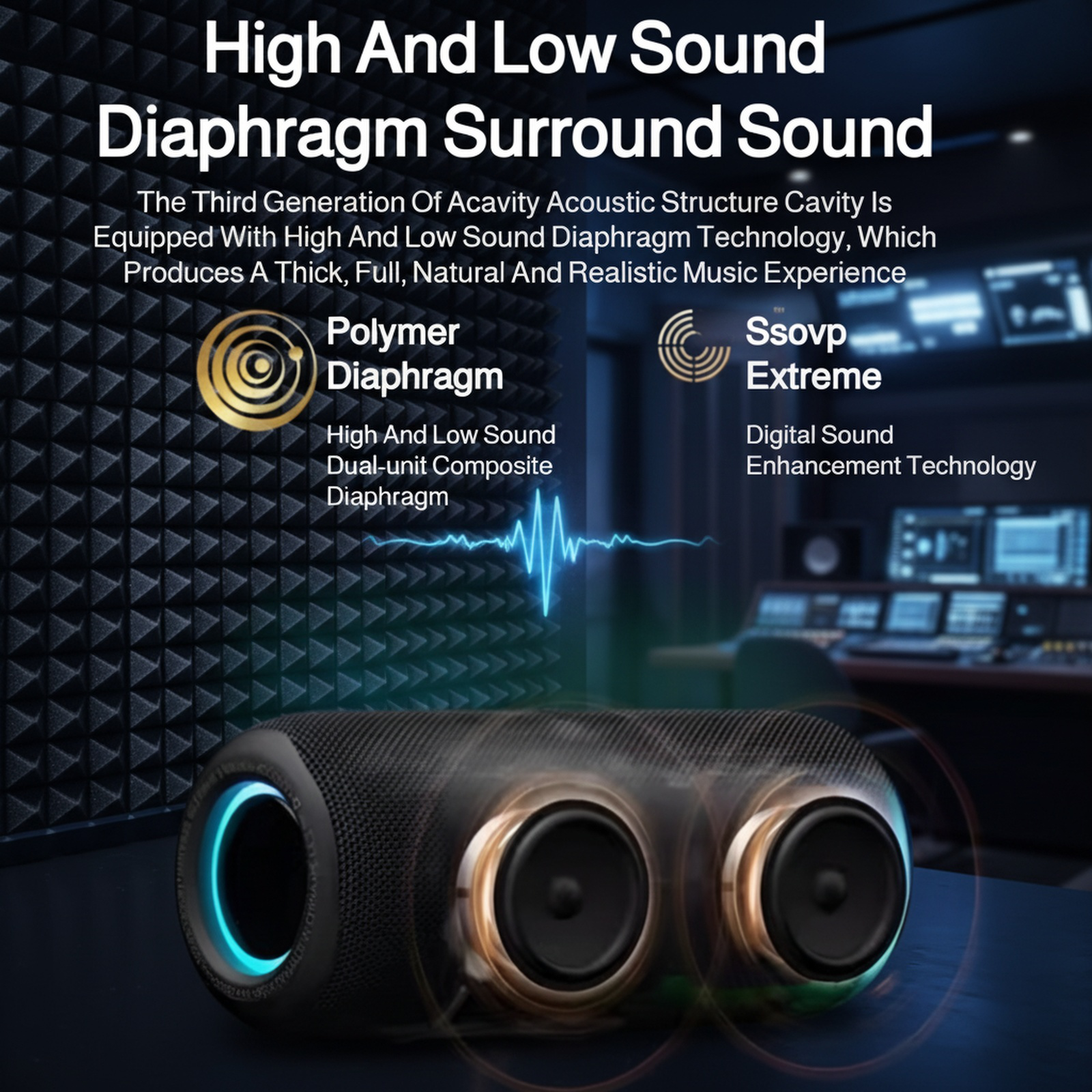 High-power Bluetooth speaker with enhanced bass and stereo sound