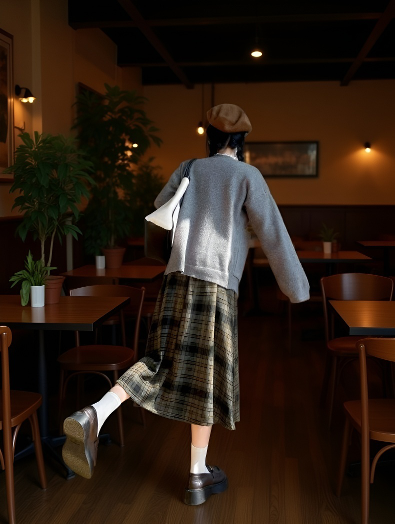 여성 모직 스커트 허리 디테일 클로즈업