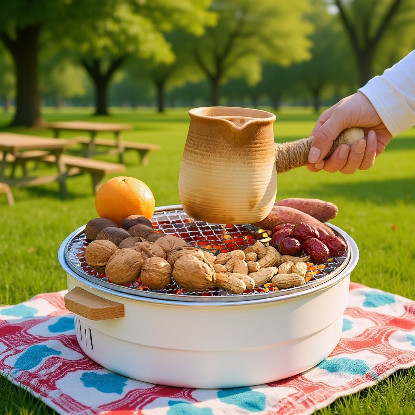 キャンプ場でのバーベキューコンロ設置例