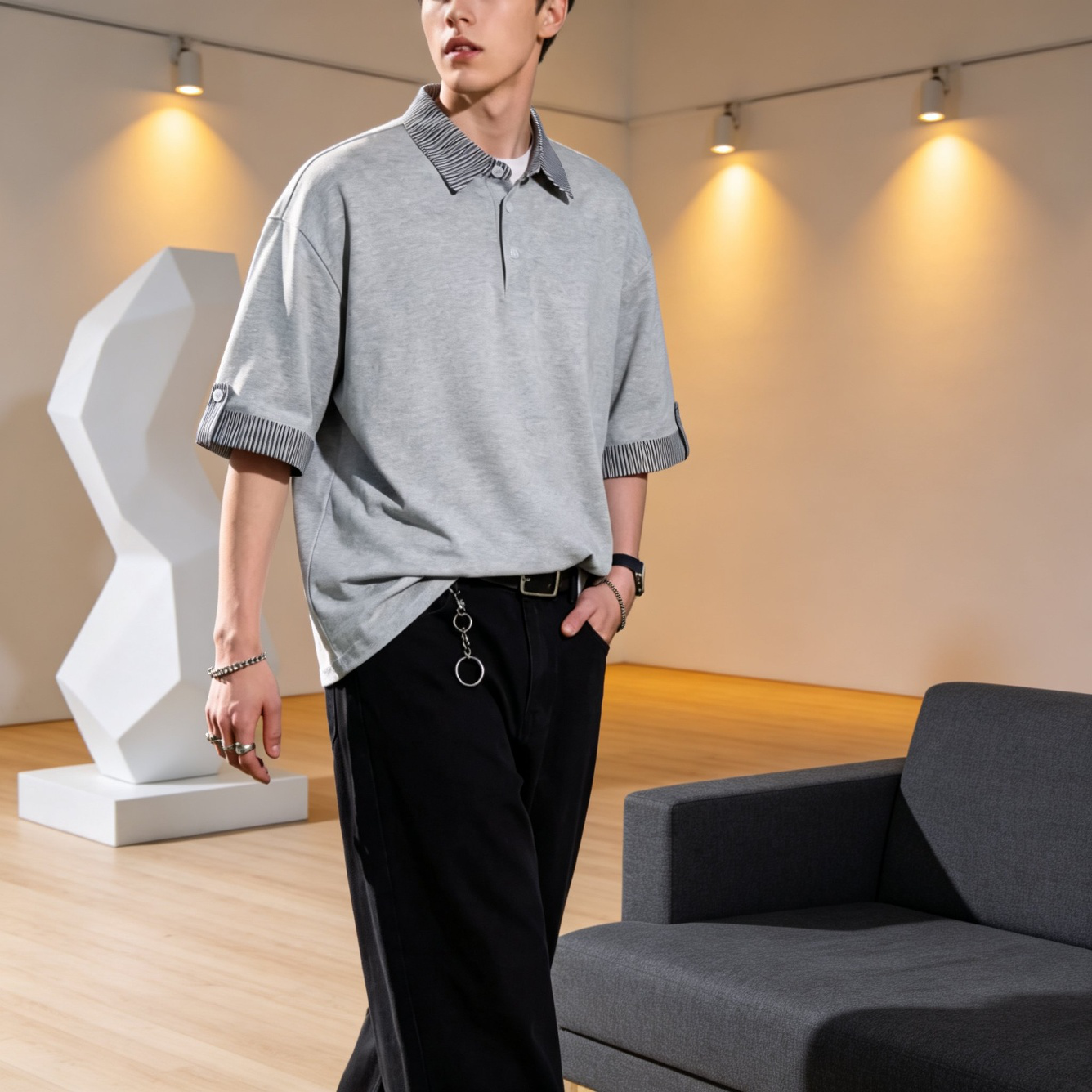 남녀공용 오버핏 반팔티 커플 패션