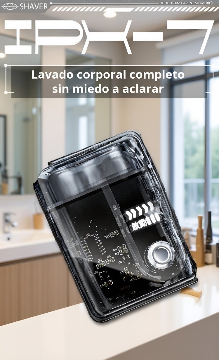 Detalle de la cuchilla de la afeitadora transparente