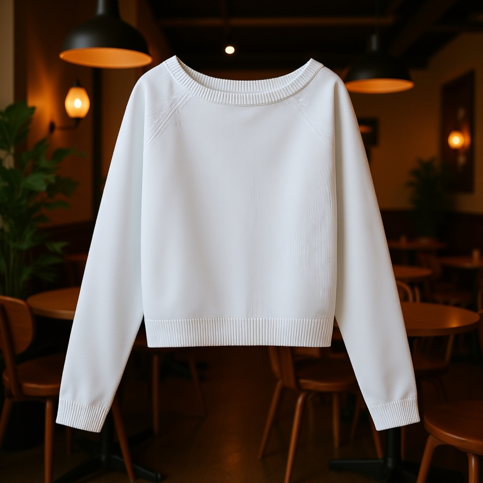 オフショルダーのウールセーター。柔らかくて暖かい。