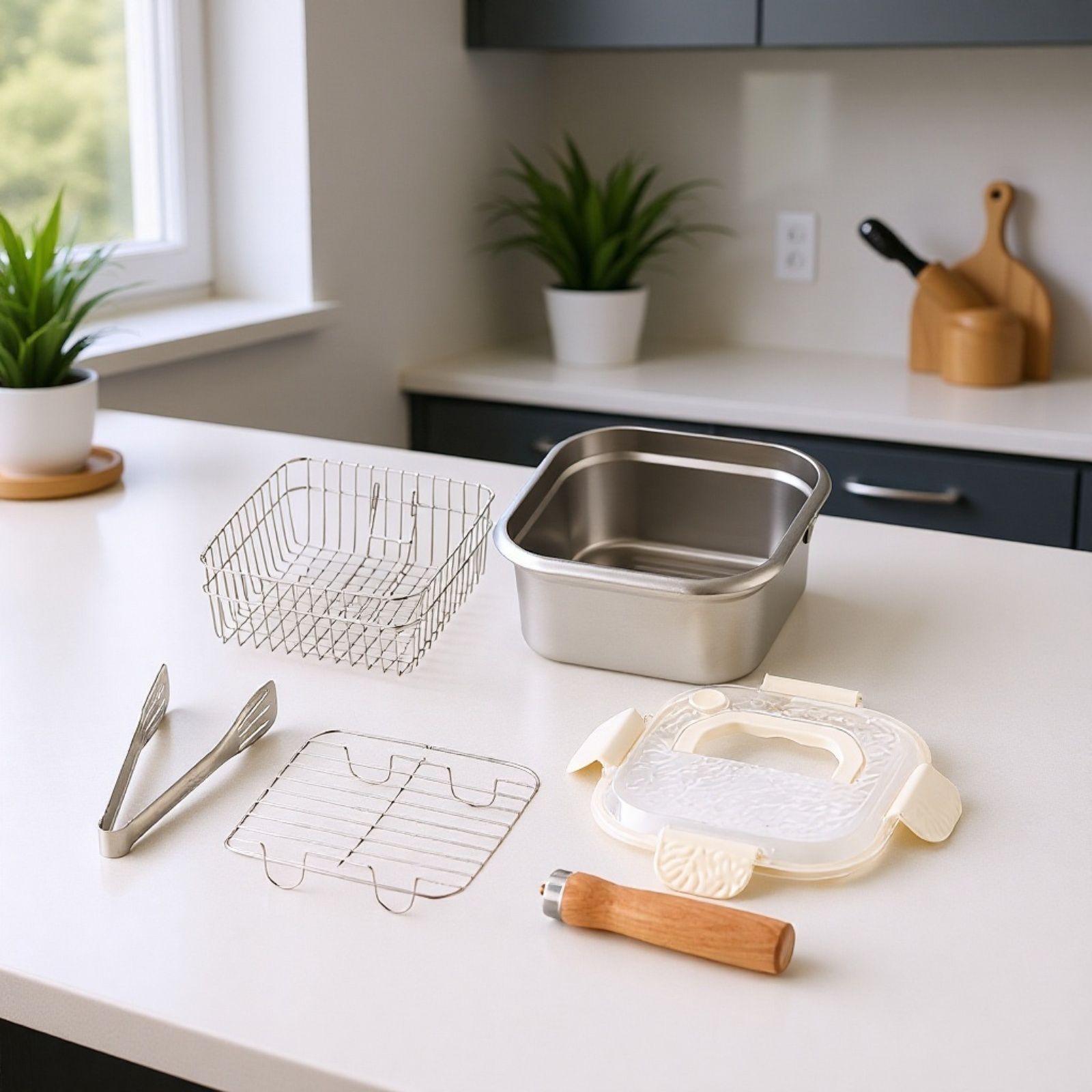 日本製ステンレススクエアフライパン 家庭用麺調理鍋 ミルクポット アウトドアポータブル多機能鍋 天ぷらフライパン