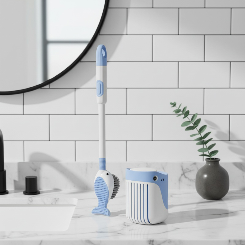 Ensemble brosse WC en silicone avec pulvérisateur et socle à ventouse