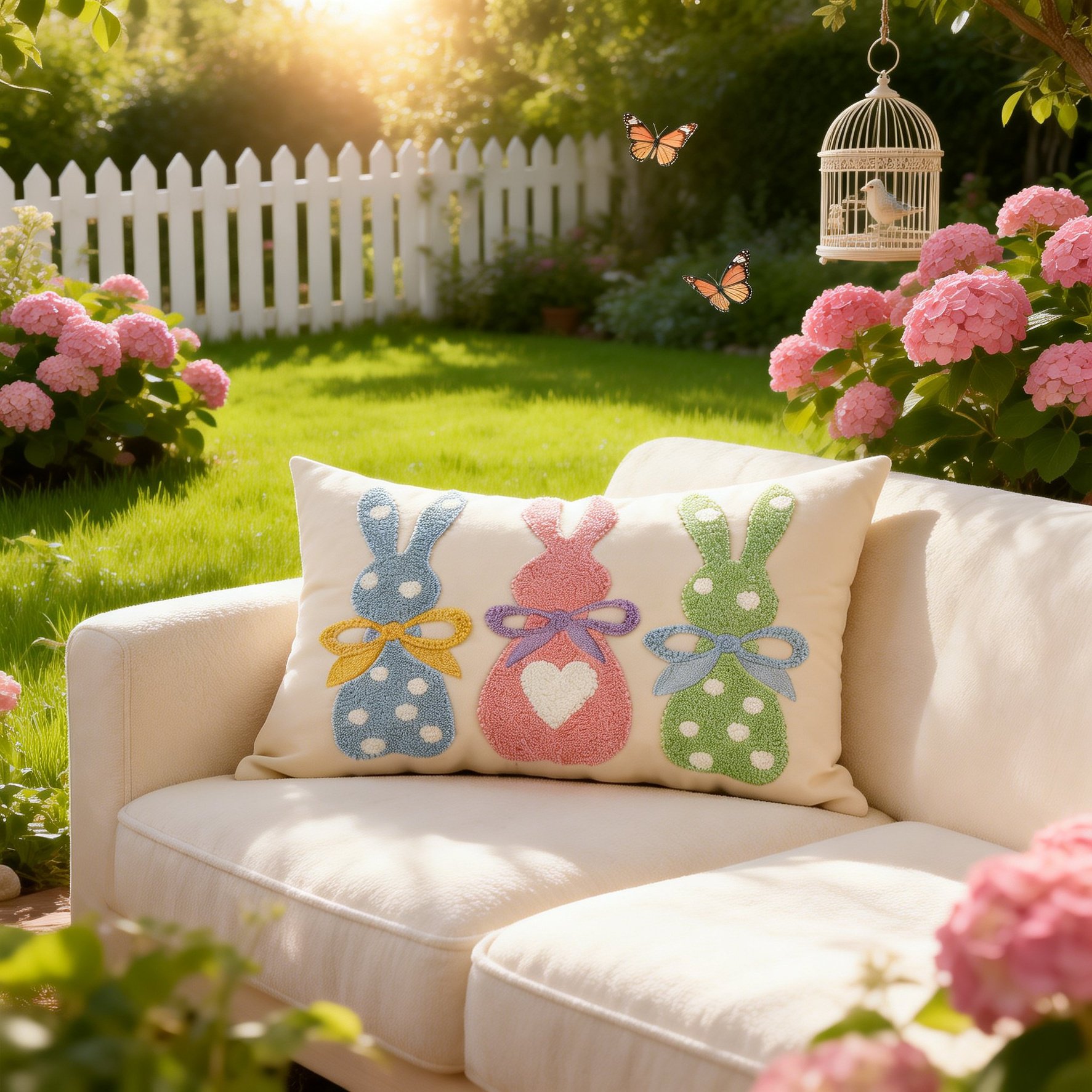 Funda de almohada bordada de conejo de Pascua para el hogar