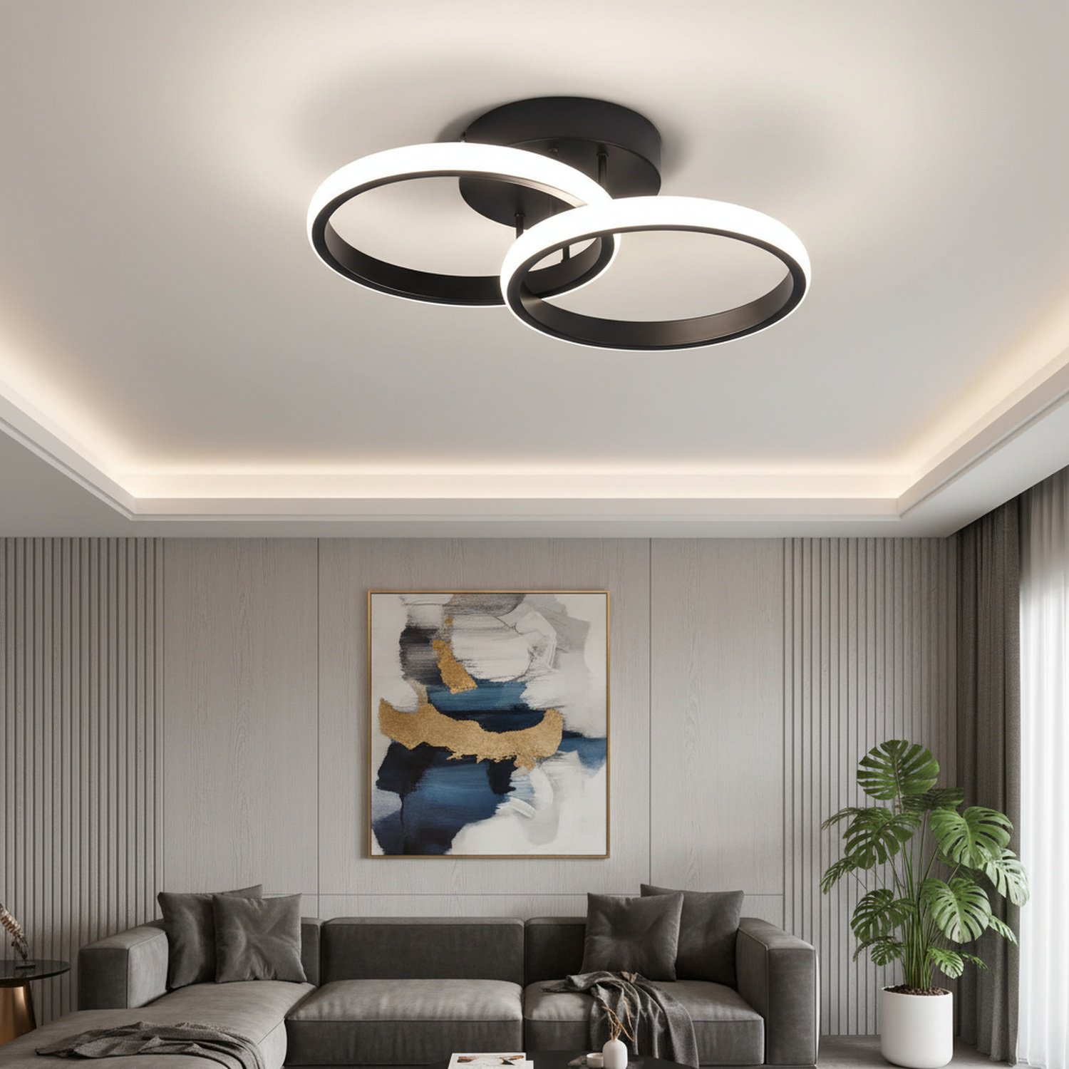 Flurbeleuchtung durch minimalistische LED-Deckenlampe