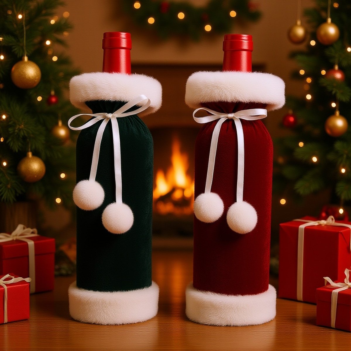 حقيبة هدايا النبيذ مع رسومات عيد الميلاد