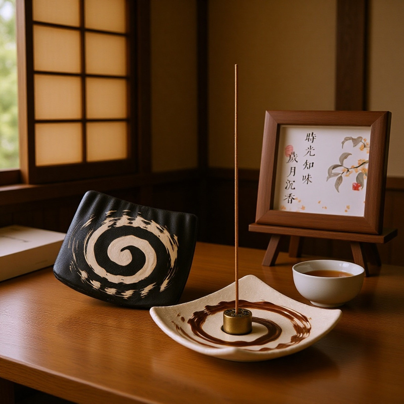 線香を立てた香炉の使用例