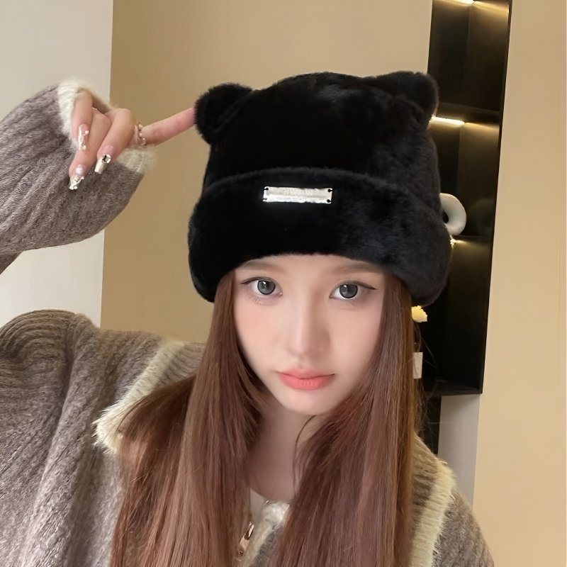 여성 빅터틀 비니 패션 밍크털 라이크 보온모자 귀여운 고양이 귀달이 비니