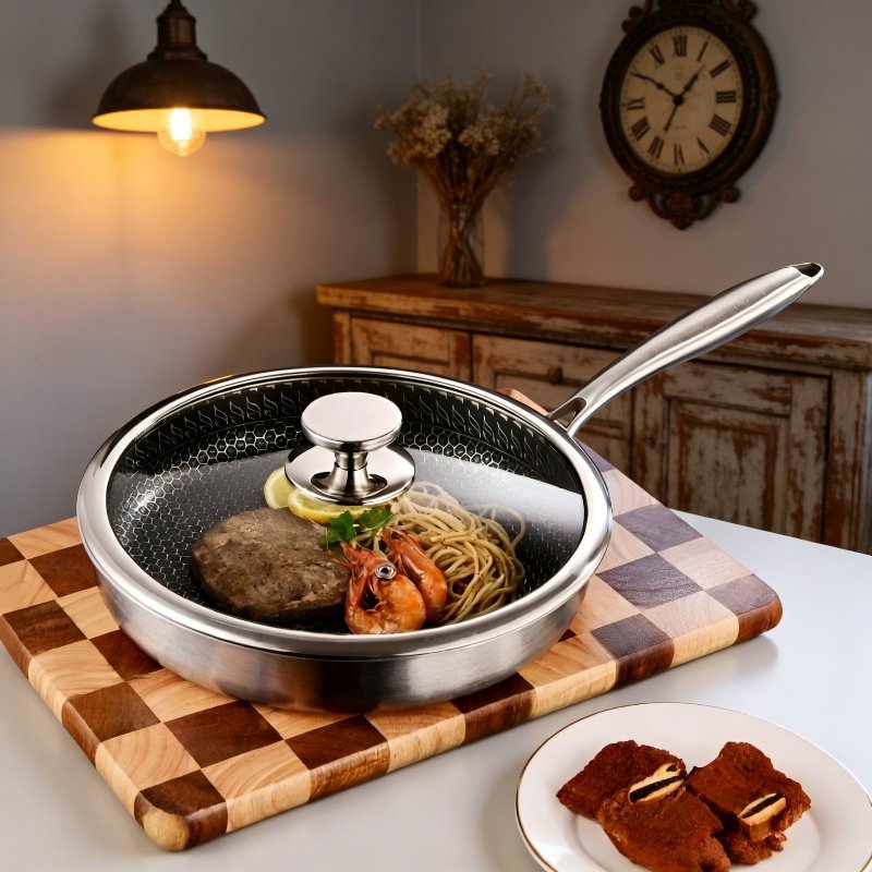 Set de 3 sartenes antiadherentes de acero inoxidable 304 con diseño de panal