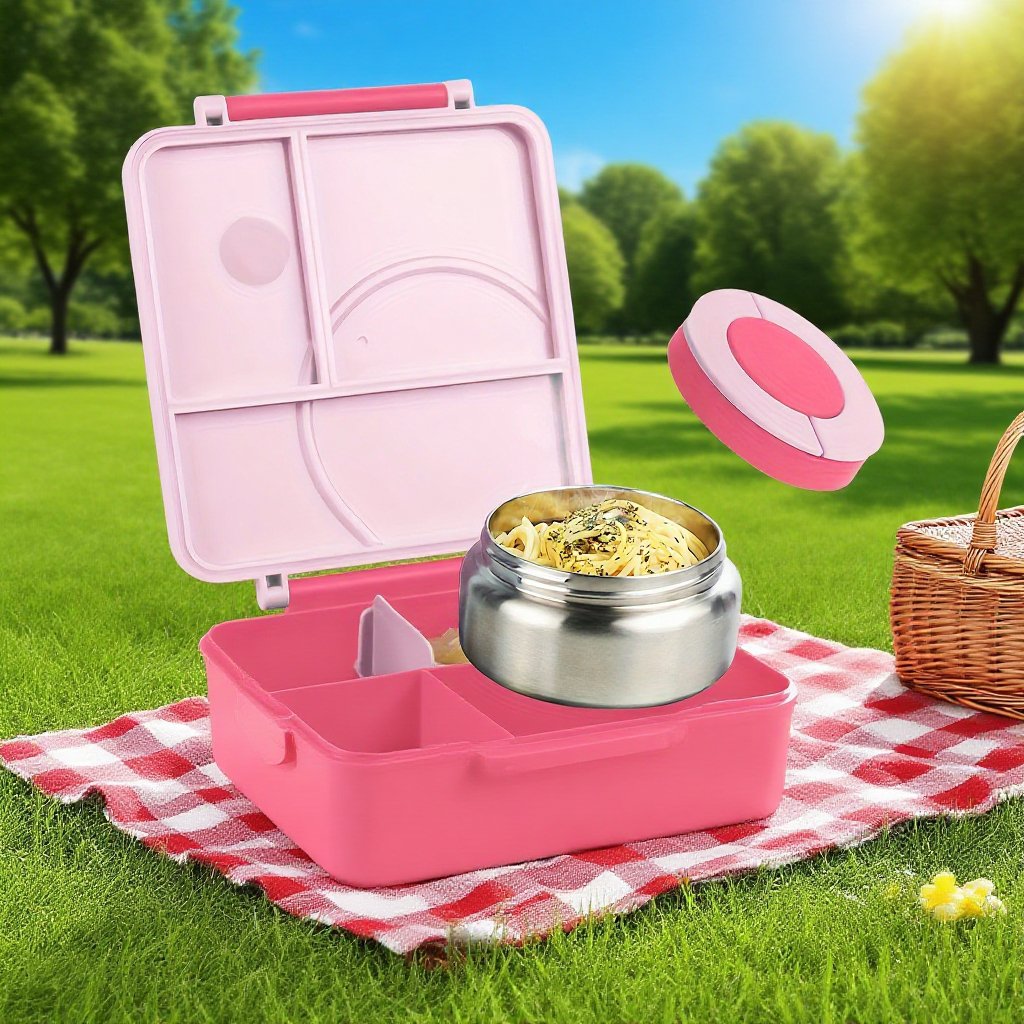 Portable lunch box with removable stainless steel bowl