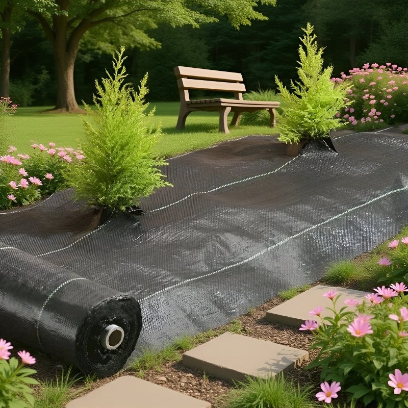 Černá mulčovací textilie pro ovocné sady