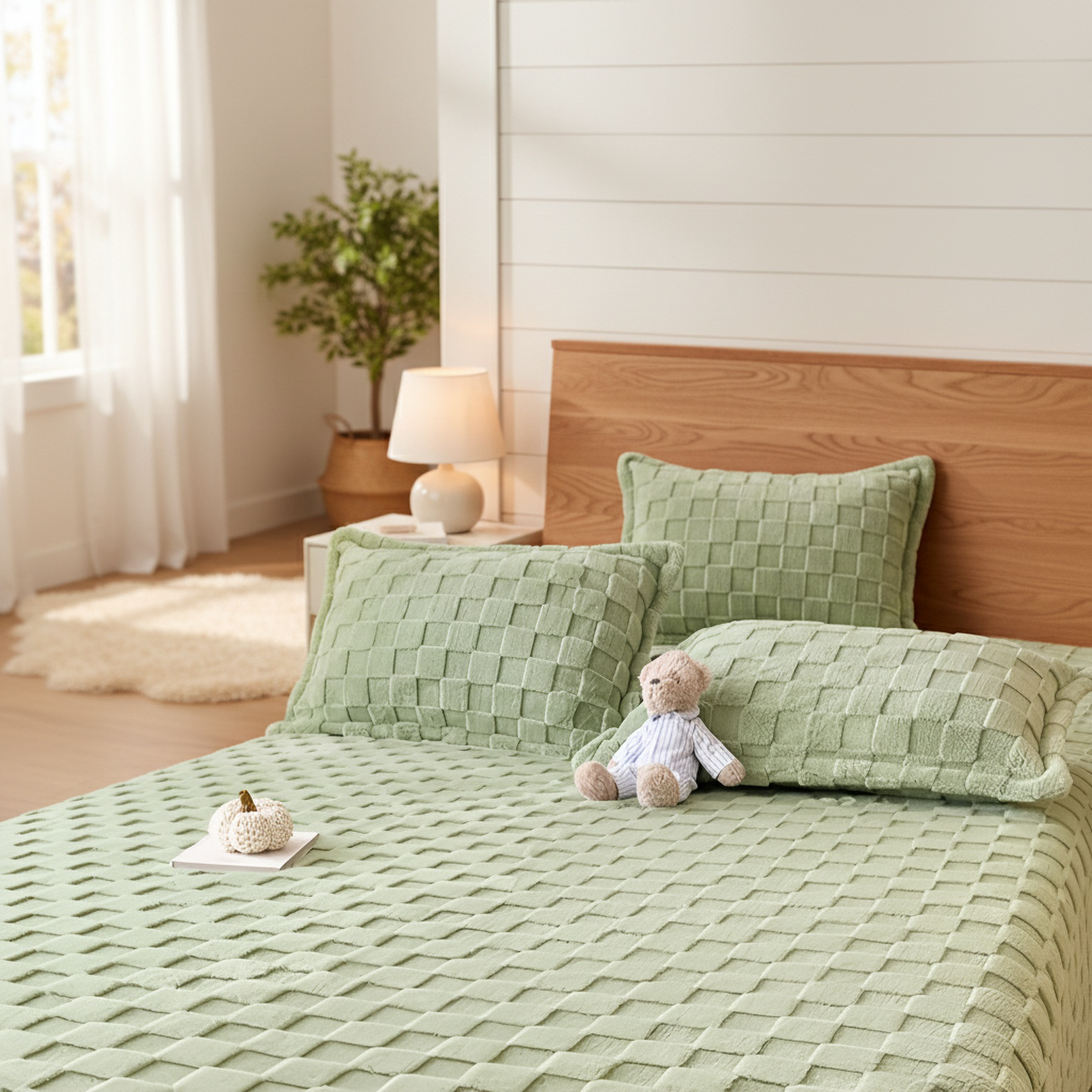 Ensemble trois pièces drap-housse épais en velours de lait uni sculpté, automne-hiver 2026