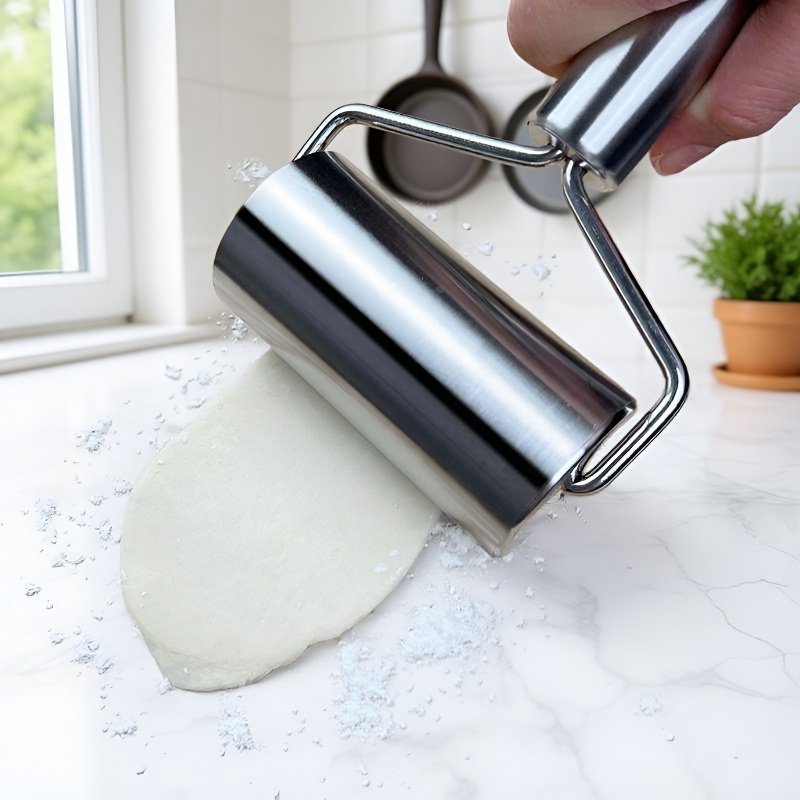 Un rodillo mágico, fabricado en acero inoxidable, perfecto para hornear y la cocina.
