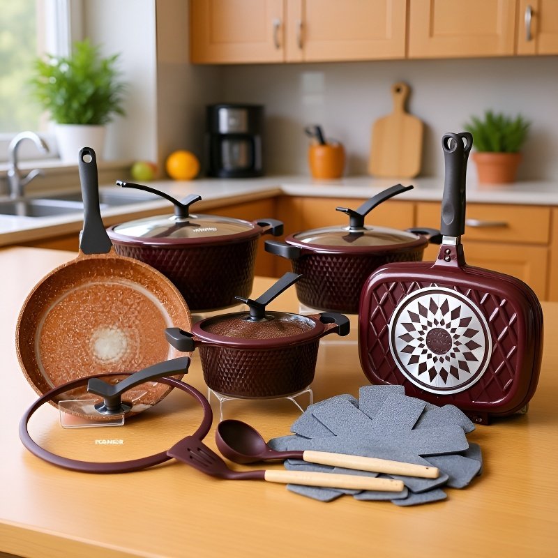 Set de ollas y sartenes antiadherentes, 15 piezas, edición de lujo, popular en ventas