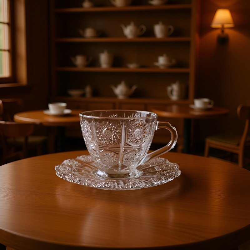 彫刻されたひまわり模様のワイングラス、コーヒーカップ、ティーソーサーセット