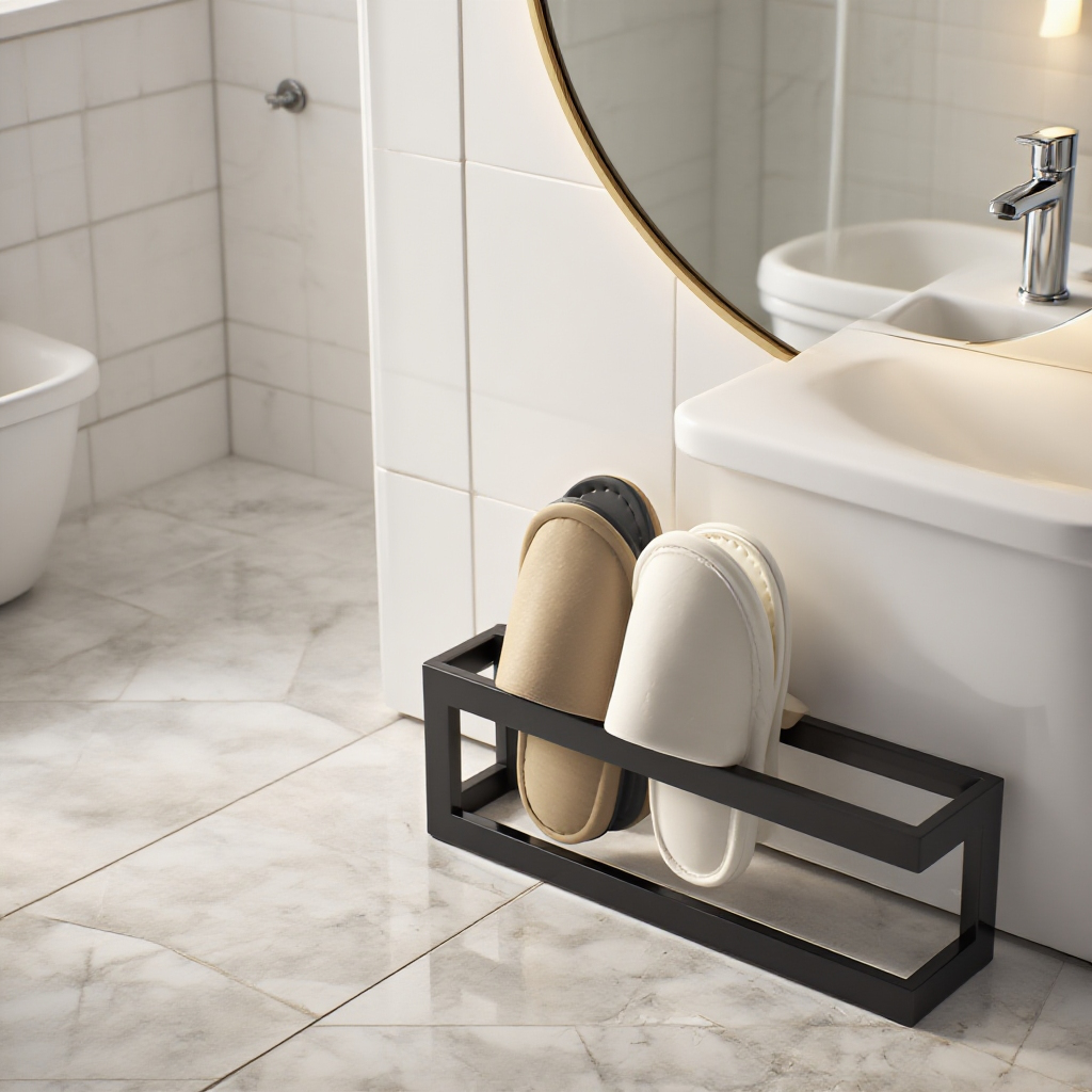 Kovový držák na pantofle do koupelny