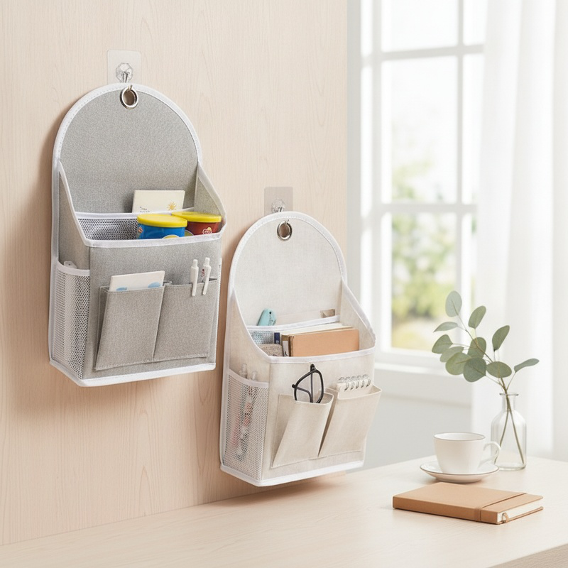 Bolsa de almacenamiento colgante para puerta de tapiz en uso