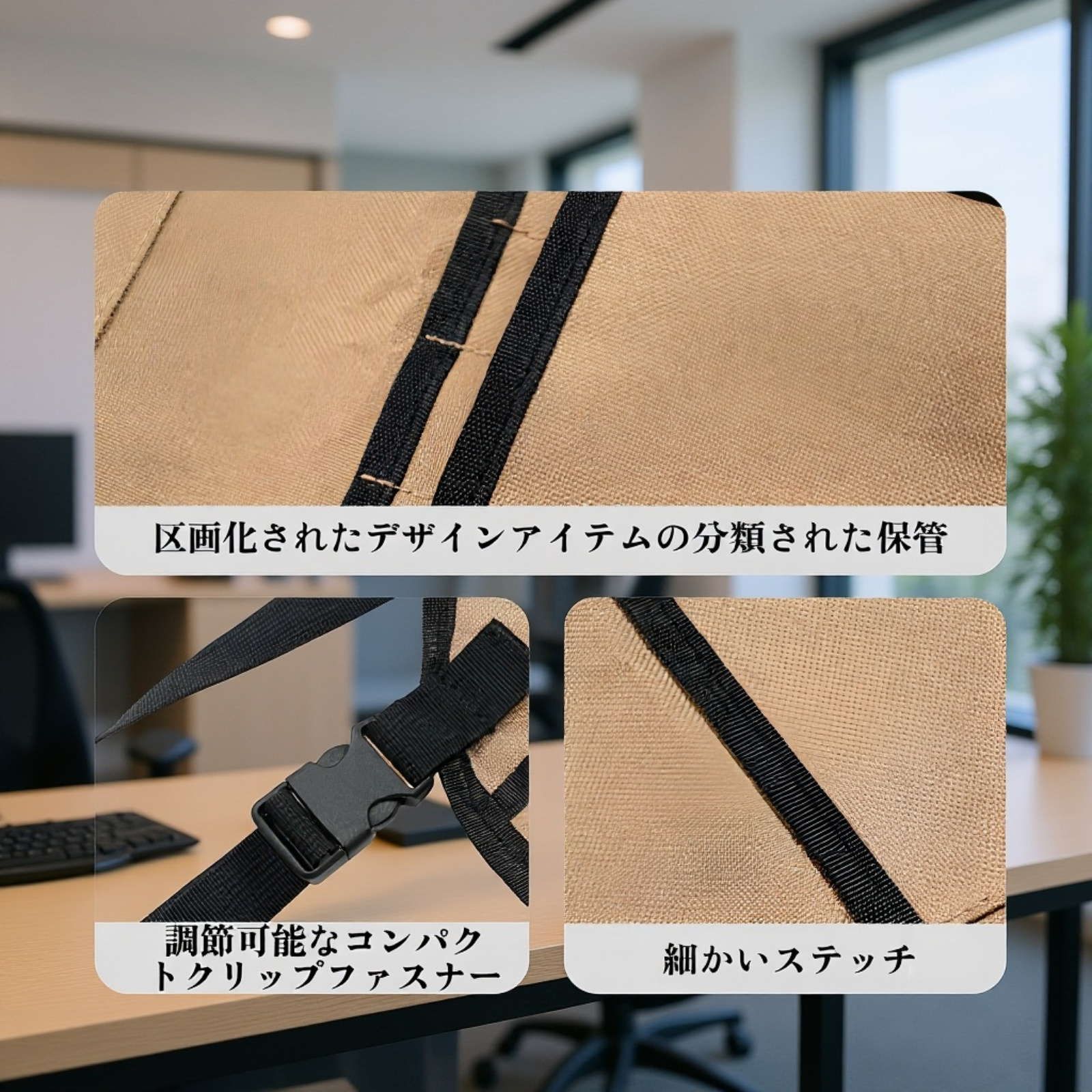 多機能ポケット付き園芸収穫用エプロンのディテール