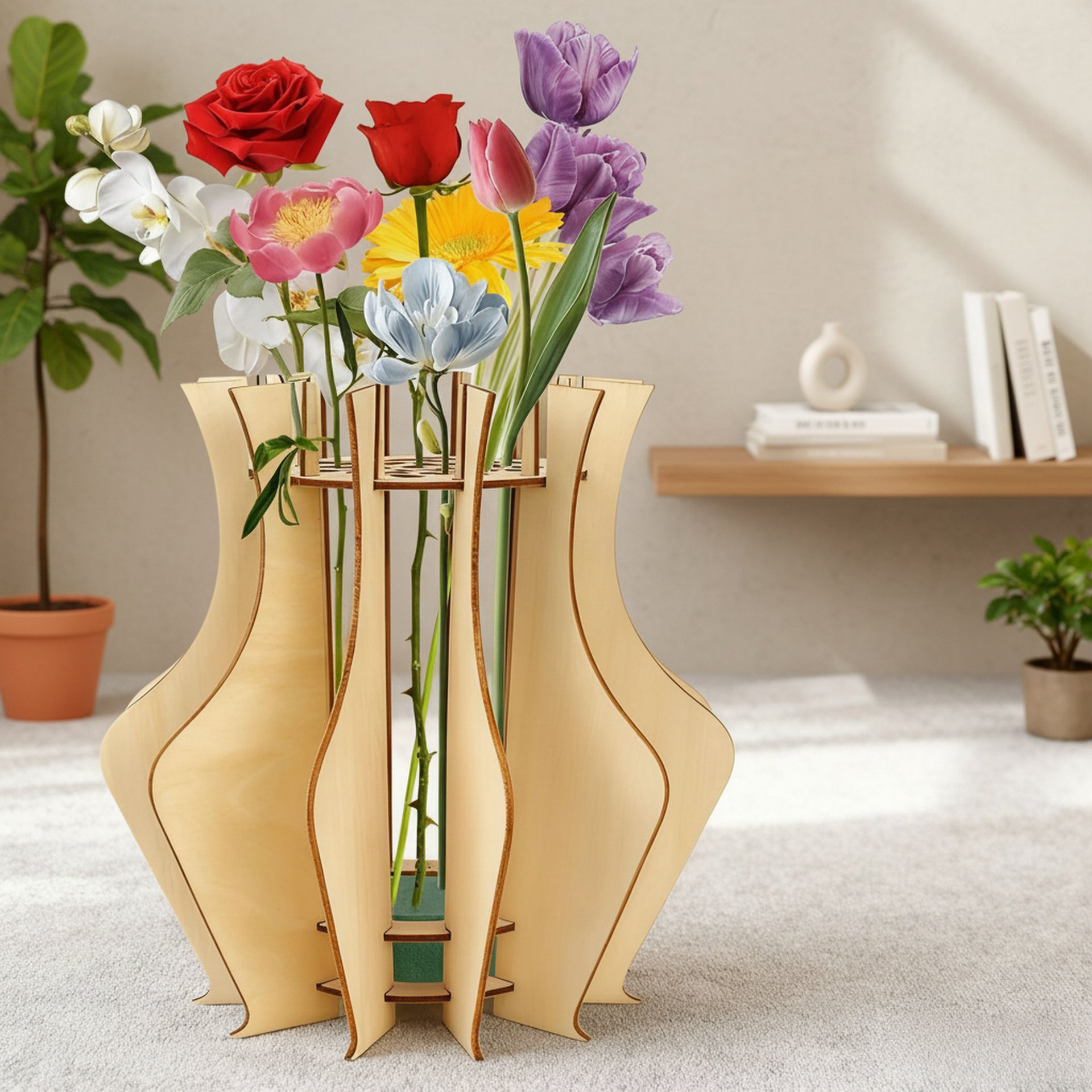 Wooden Puzzle Vase Stand Decoration