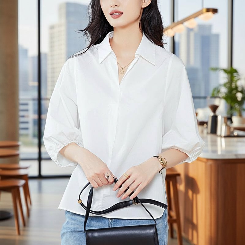 다양한 색상으로 구성된 칠부 블라우스
