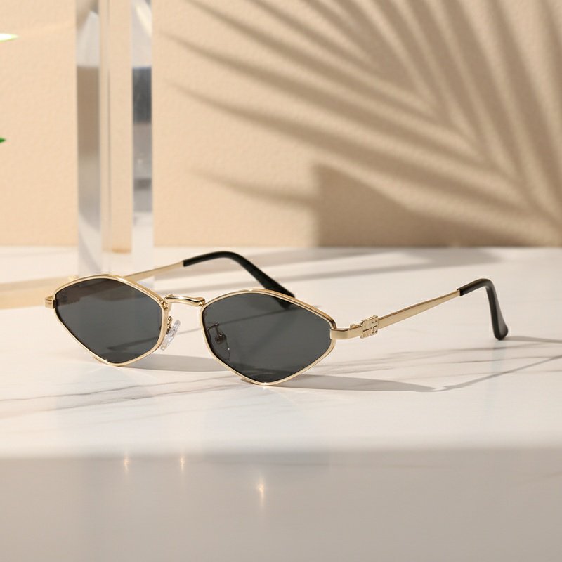 Polygonal Ocean-themed Women's Sunglasses, Small Frame Square Sunglasses, Metal Eyeglasses