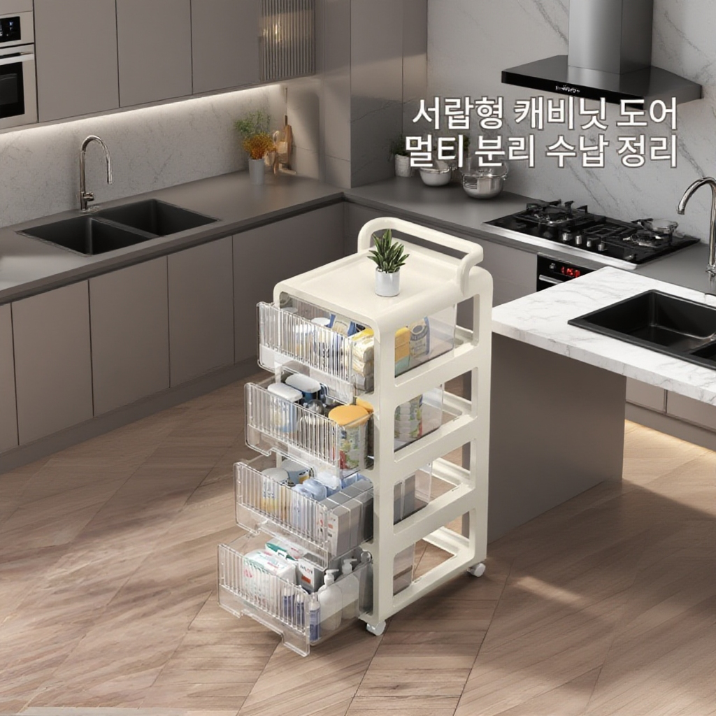 이동식 다층 방진 가정용 수납 트롤리 캐비닛