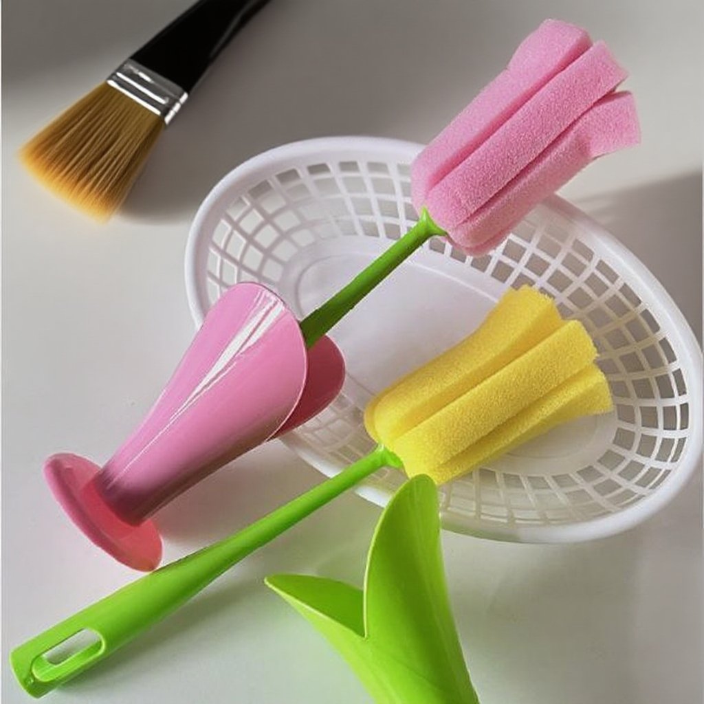  Dlouhá rukojeť na mytí pohárů s houbičkou, snadno odnímatelná, čisticí nástroj