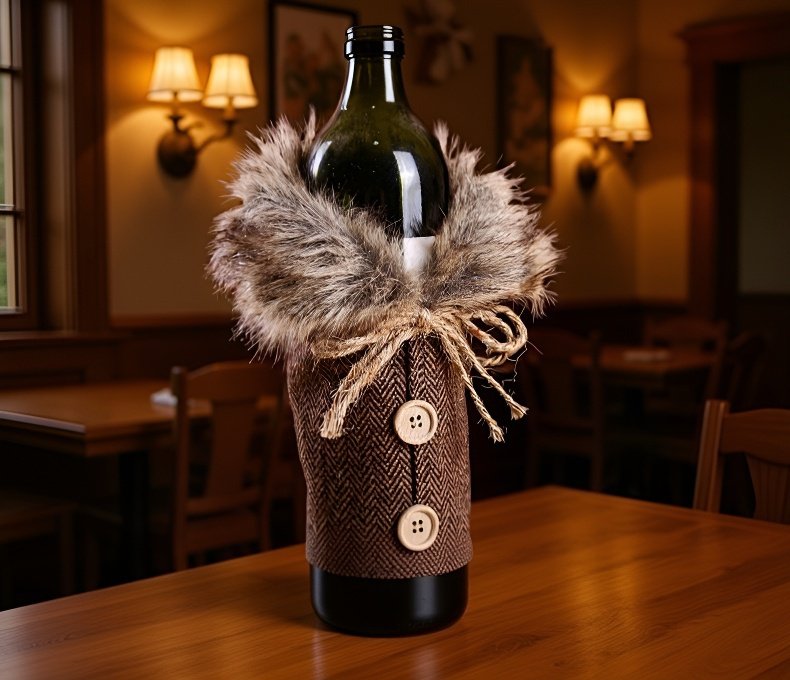 زجاجة النبيذ الأحمر مزينة بزينة عيد الميلاد