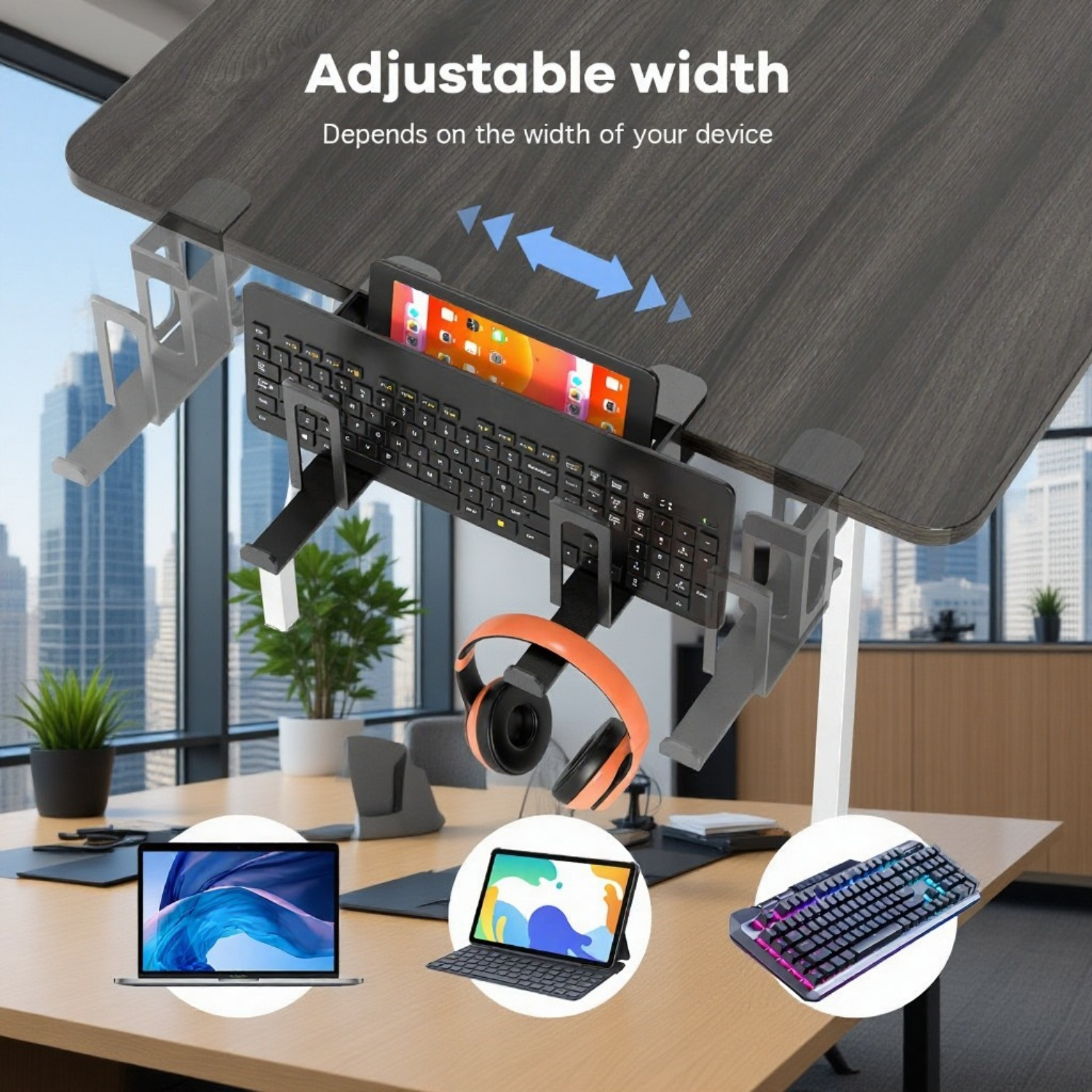 Soporte para portátil mostrando el almacenamiento de teclado