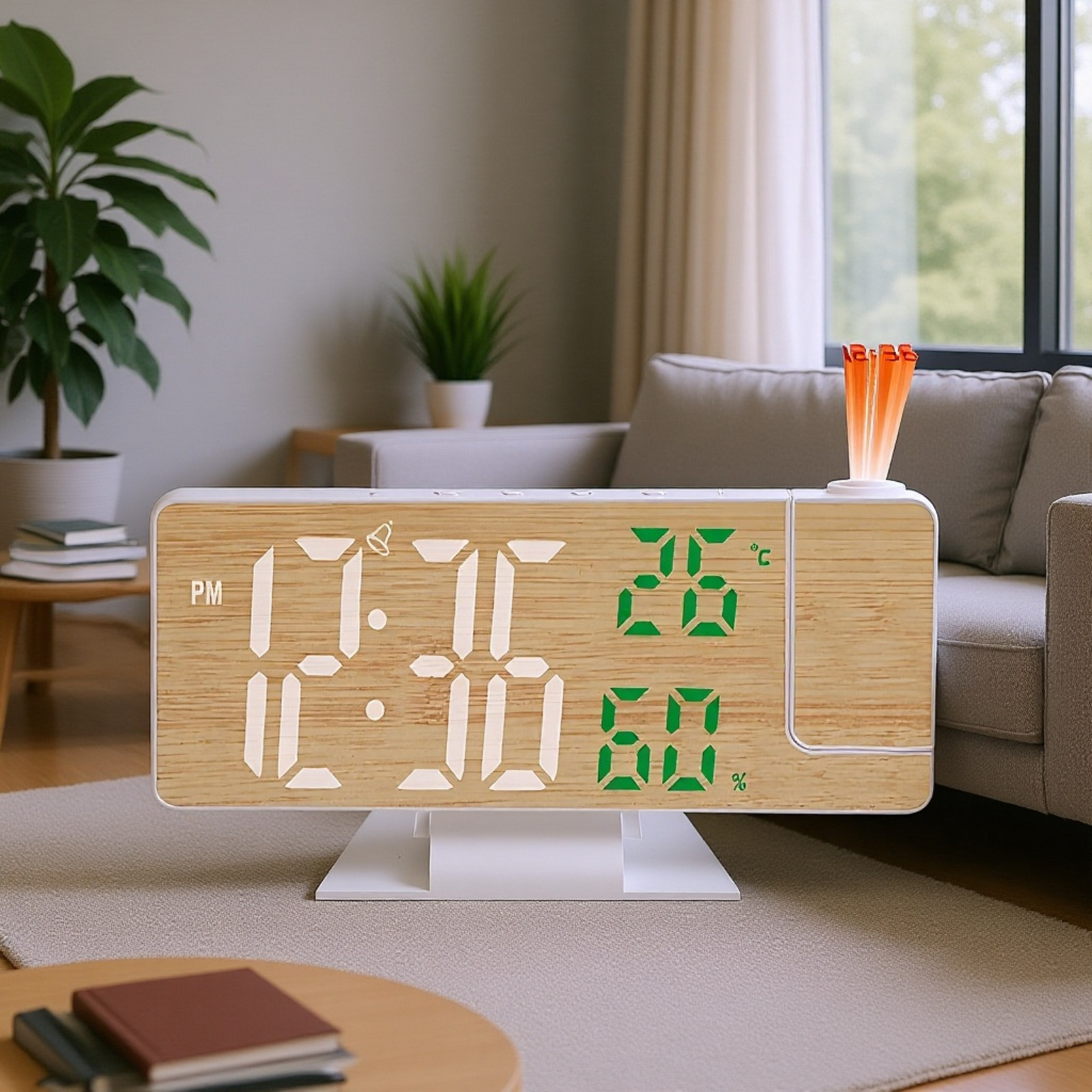 Multifunctional Wooden LED Projection Alarm Clock with Temperature and Humidity Display