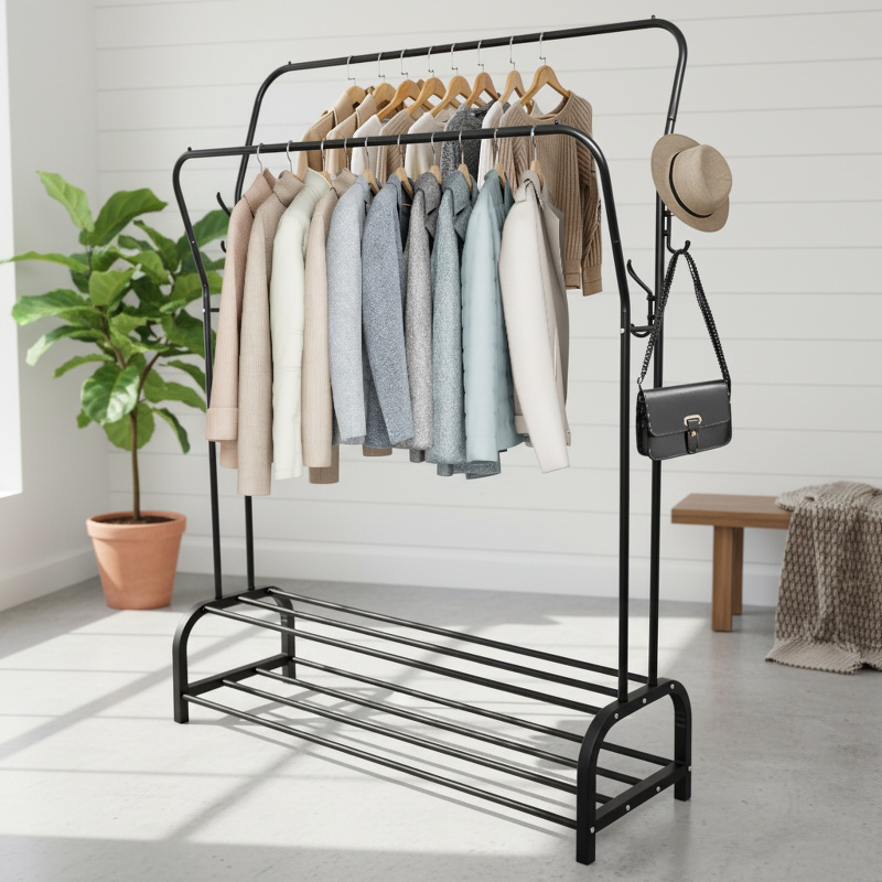 Household double pole floor drying rack