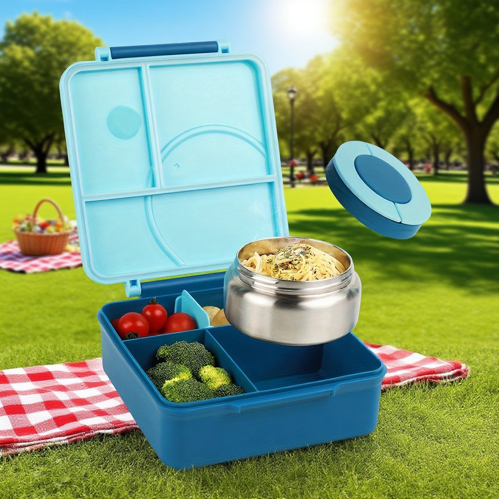Plastic lunch box with stainless steel bowl