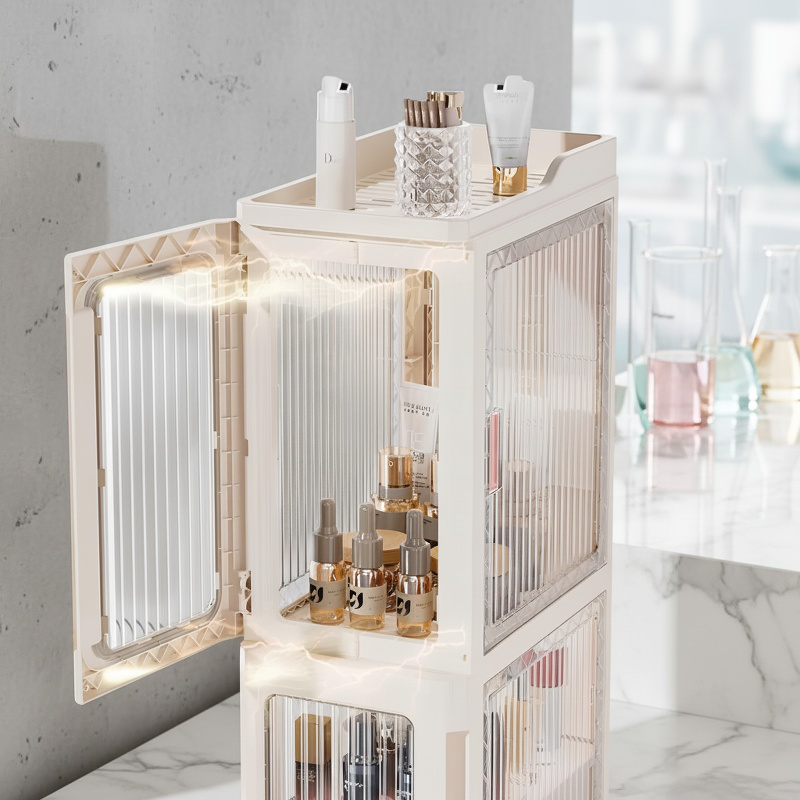 Étagère de rangement mobile pour salle de bain, ouverture et fermeture