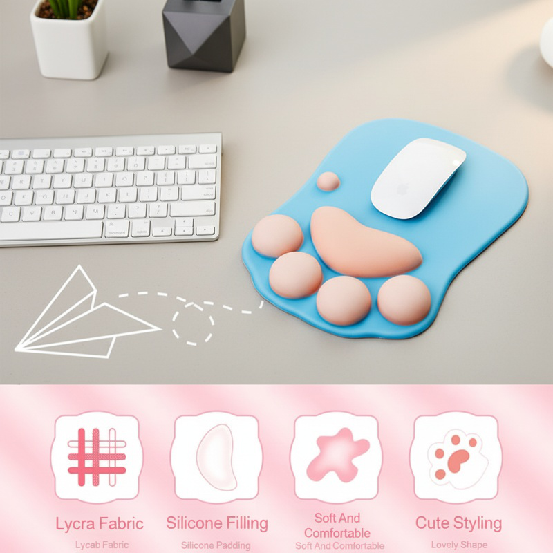 Silicone Wrist Rest Mouse Pad with Cat Paw Design, Desktop Wrist Support