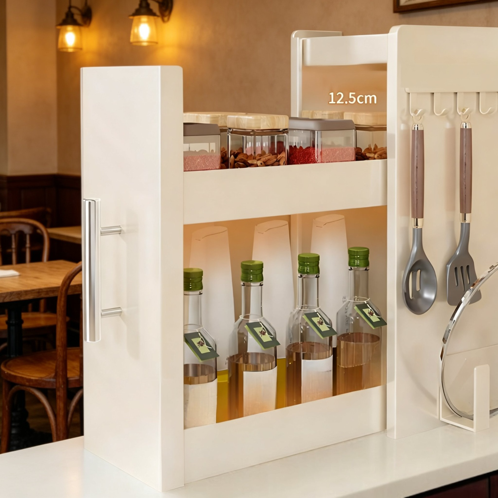 Organizador de especias de hierro, resistente al polvo, para cocina, diseño compacto de mesa