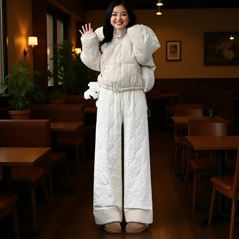 핑크 기모 도톰 일자 면 팬츠 오리지널 퀄리티 여성 잠금 온도 패딩 팬츠