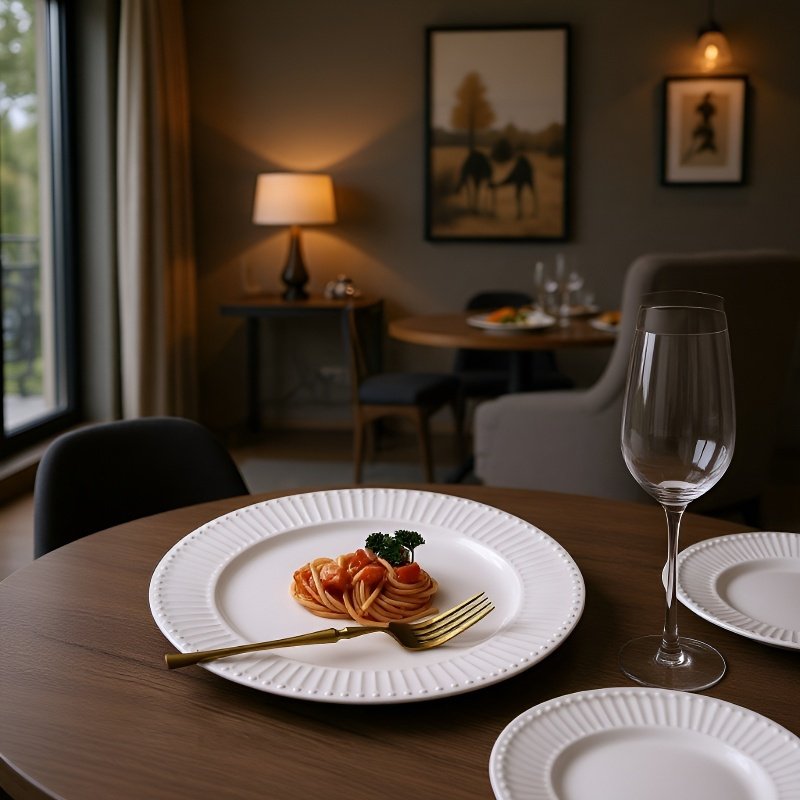 白色陶瓷壓花餐具套裝