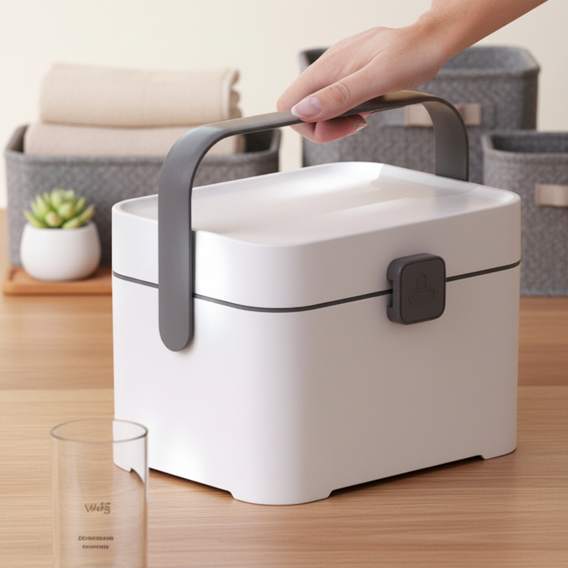 Medicine box open with organized compartments
