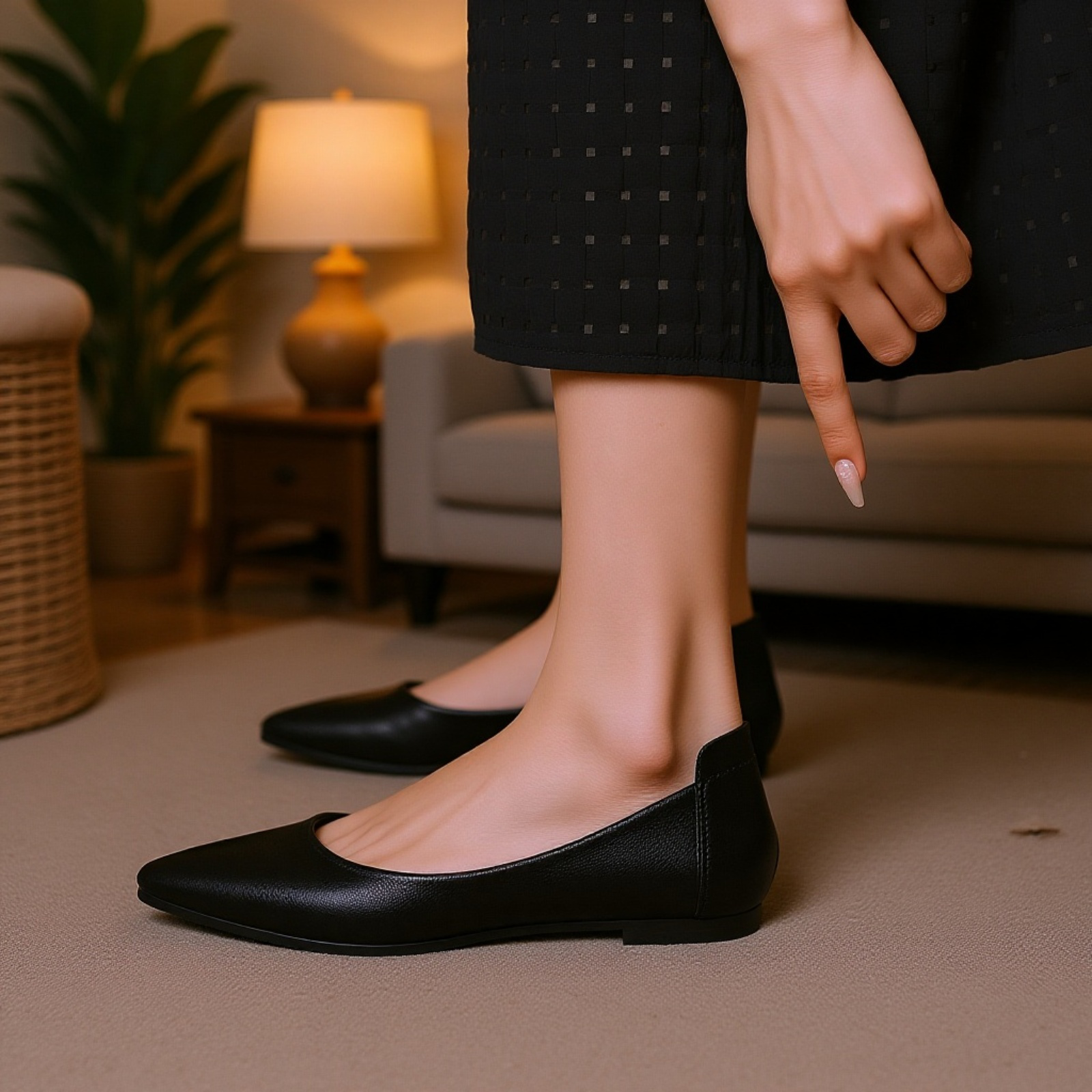 حذاء نسائي بكعب منخفض ومقدمة مدببة وساق منخفضة