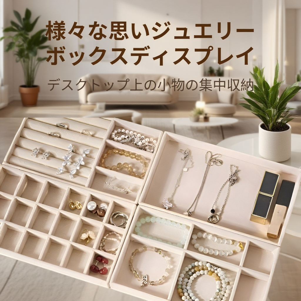 大容量ジュエリーボックスに収納されたリングとイヤリング